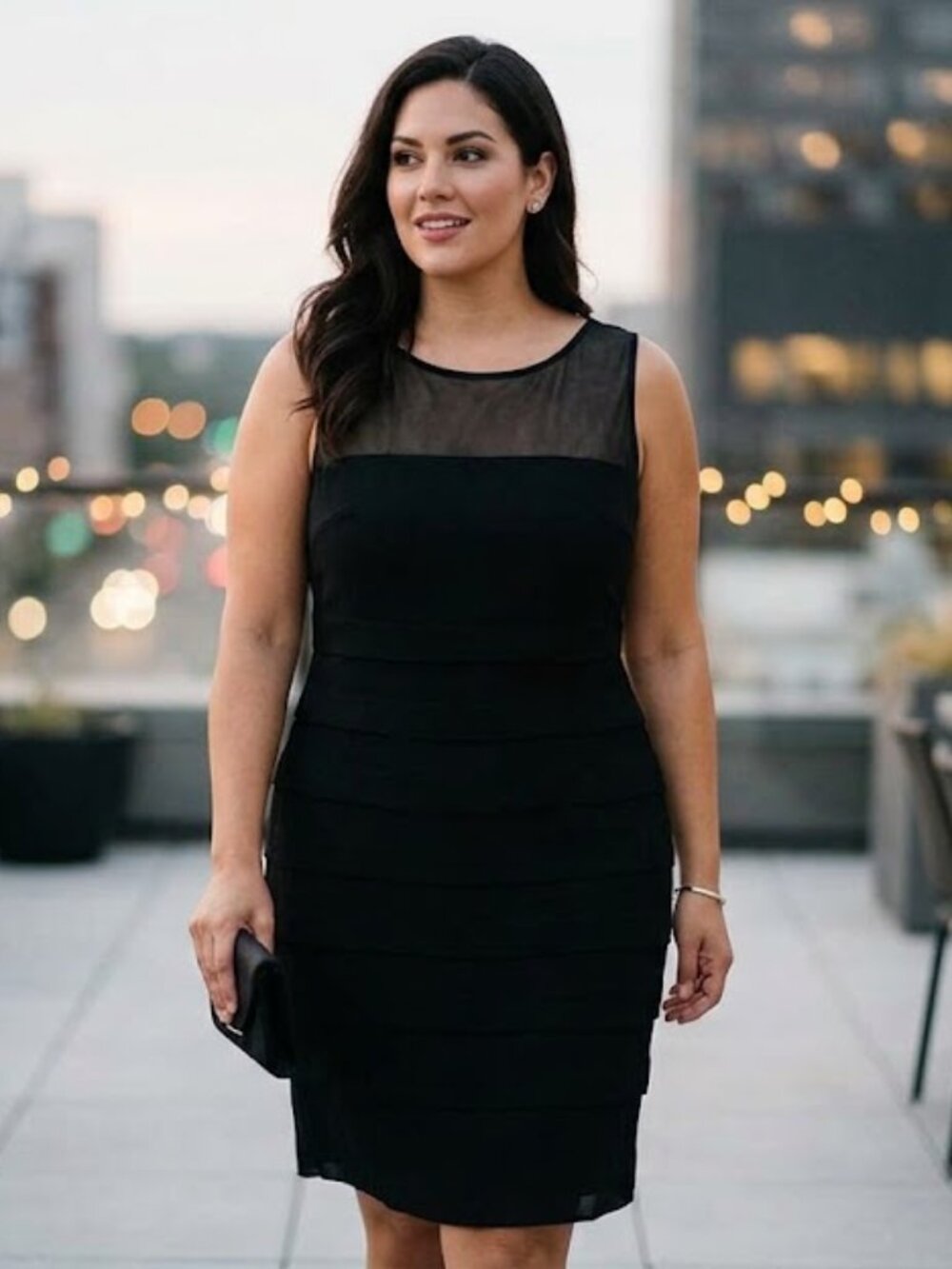 Vintage Ruby Rox Black Layered Tiered Sheath Dress Mesh Yoke Keyhole Size 2X